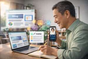 在宅で仕事をする男性