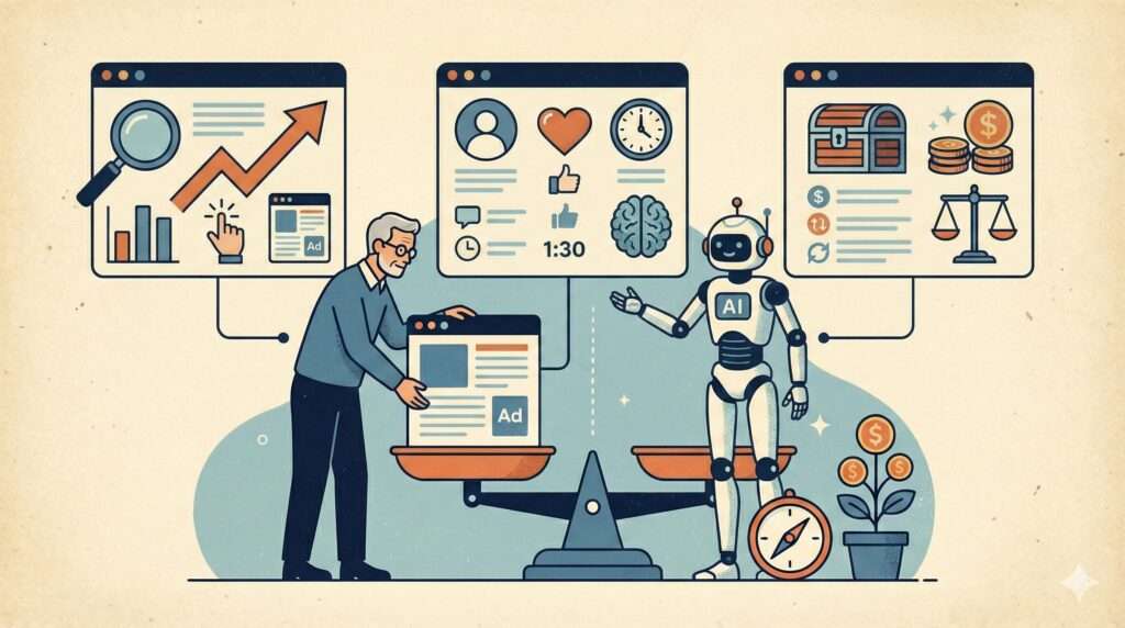 広告を置いた後に見るべき3つの反応〜50代×AI×ブログで「焦らず判断する」ための記事〜